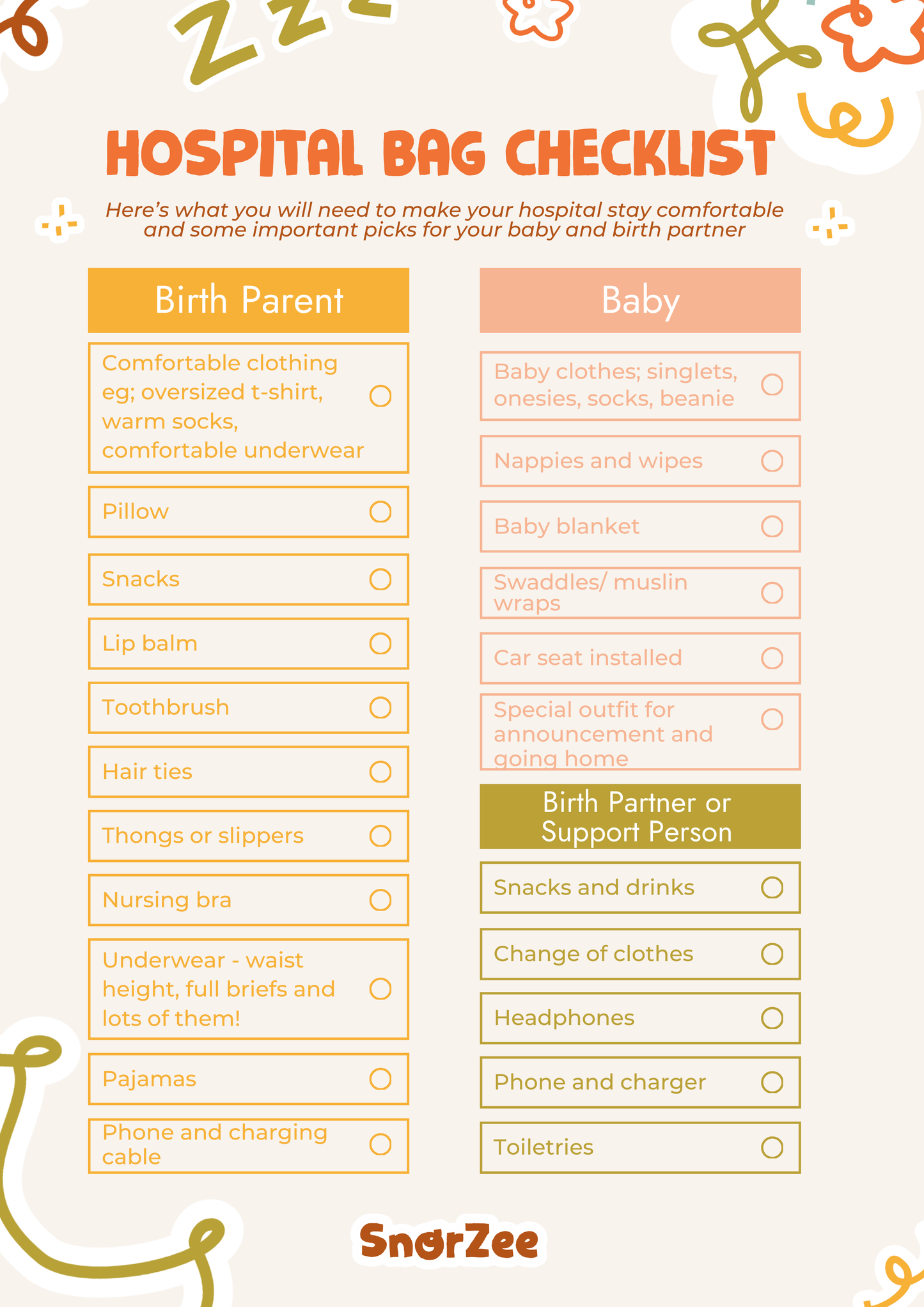 Hospital Bag Checklist
